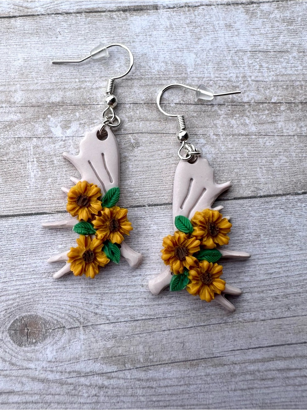 Sunflower moose antler shaped Dangle Earrings - Yellow & Green